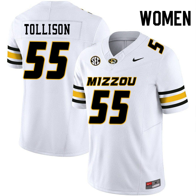 Women #55 Connor Tollison Missouri Tigers College Football Jerseys Stitched-White